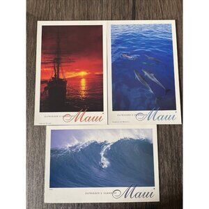 Hawaii Outrigger's Island of Maui Dolphins Surfing Sunset Boating Postcard Lot